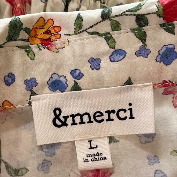 &merci Sleeveless Cream Floral Button-Front Blouse  Sz L Pleated Peplum Waist - Picture 9 of 13